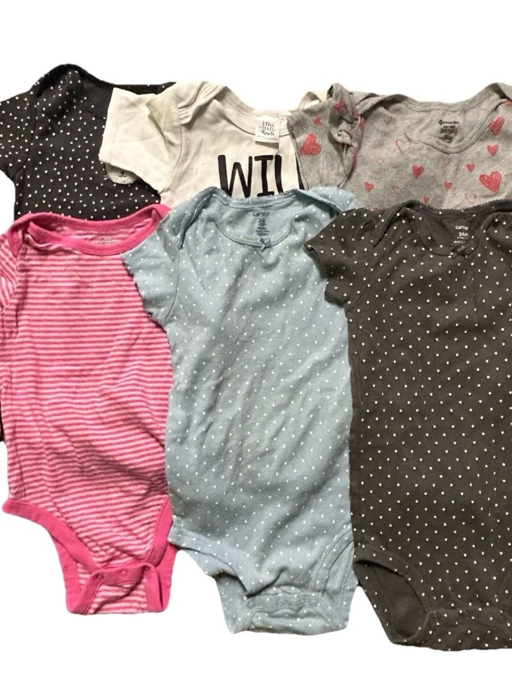 Toddler Girl Short Sleeve Bodysuits Polka Dots Hearts Stripes Size 18-24 Months